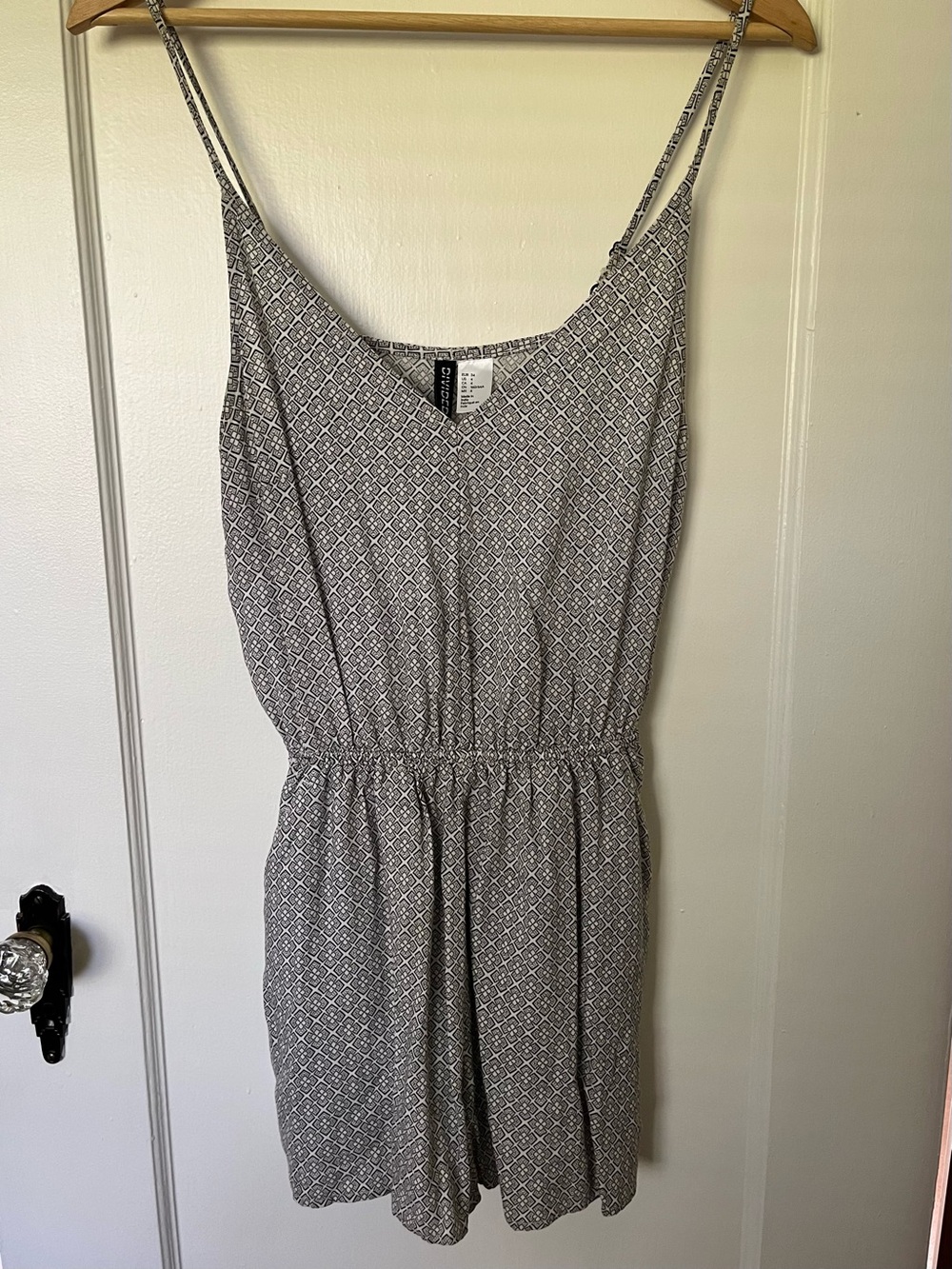 Grey Patterned Spaghetti Strap Romper